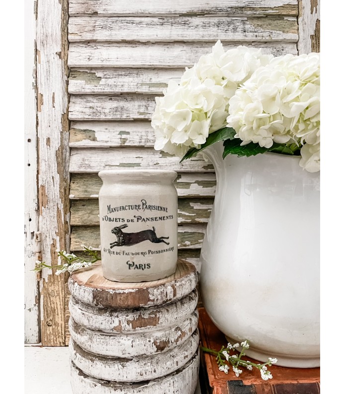 Antique/Vintage Ironstone Jam crock w/ Jumping Rabbit transfer - LTD